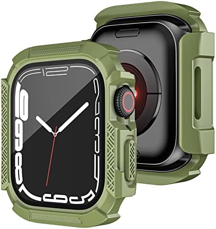 Kakurookie Vojni slučaj kompatibilan sa Apple Watch SE series 7 6 5 4 sa zaštitnim zaslonom od kaljenog stakla, iwatch puni zaštitni