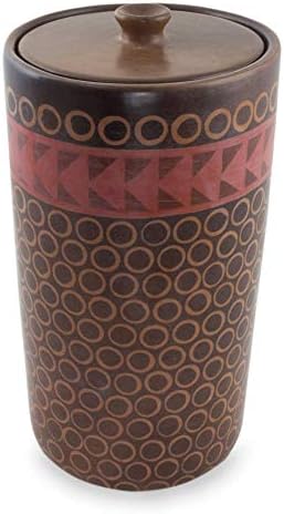 Novica geometrijska keramička dekorativna tegljača, smeđa i zemljana geometrija Patamban