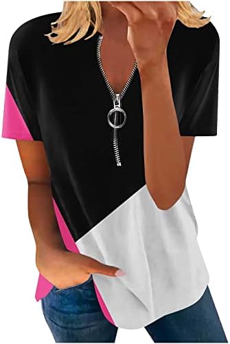 Ženske kratke rukave majice gradijent boje tunike Tors Slouchy casual tees labavi fit patentni zatvarač na vratu Bluze
