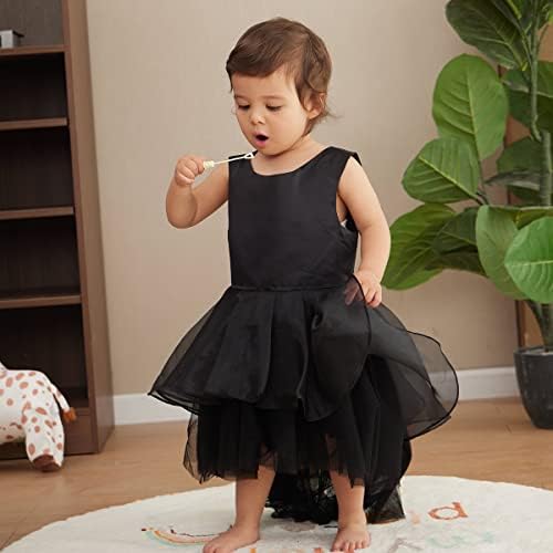 Opawo Toddler Baby Girl Crna haljina Vjenčanje djeveruša 3D cvijet Tulle Čipka satenske princeze haljine Pageant Pageant Pogrebna haljina