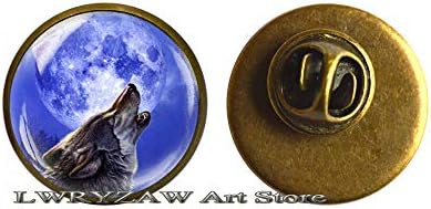 Blue Moon Howling Wolf Brooch, Wolf i Moon Pin, Blue Moon Brooch, zavijaju vučji pin, vuk nakit, MENS Broš, M70