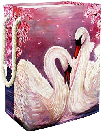 Inhomer ulje Painting Swan Pink Flowers 300D Oxford PVC vodootporna odjeća Hamper velika korpa za veš za ćebad igračke za odjeću u
