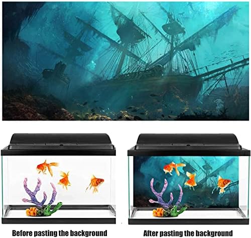 Plakat za akvarijum HIATTO, naljepnica za akvarijum sa 3D efektom naljepnica za pozadinu dubokog morskog brodoloma zgušnjava PVC ljepljivu statičku pozadinu u pozadini akvarijuma ukrasni papir