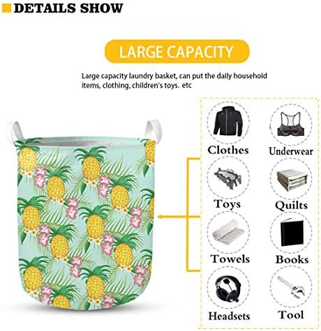 Poceacles modni cvjetni Print 18,5×16,1 inča okrugla korpa za odlaganje, vodootporni sklopivi ručnik za prljavu odjeću za kućni balkon spavaonice, Crni