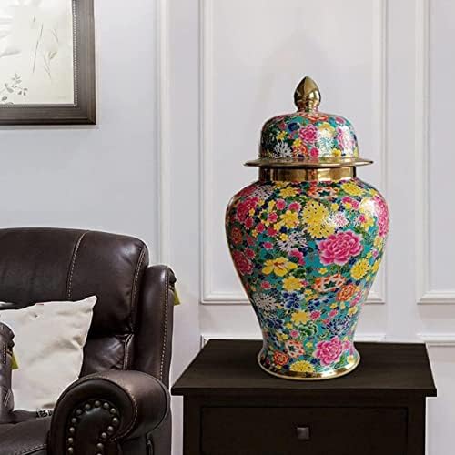 CNPRAZ Cvjetni uzorak čezne za od đumbiru sa poklopcem za kućni dekor, moderna osušena cvjetna vaza ukras za dnevni boravak, hram