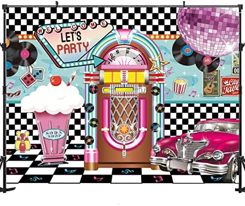 Maijoeyy 7x5ft Povratak na pozadinu 50-ih za rođendansku Rock Roll zabavu 1950-ih Soda Shop Photo pozadine 50-ih 60-ih čarapa Hop dekoracije za zabavu Retro Diner Time Rock Roll klasični Car Party ukras Banner