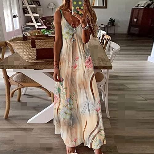 Žene Ležerne haljine 2023 ljetne špagete remen bez rukava za rukavac s rukavima, labava Flowy Boho Beach Long Maxi haljina
