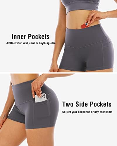 Chrleirure 4 pakovanja Spandex joga kratke hlače sa džepovima za žene, viskosne plijene za vježbanje visokog struka