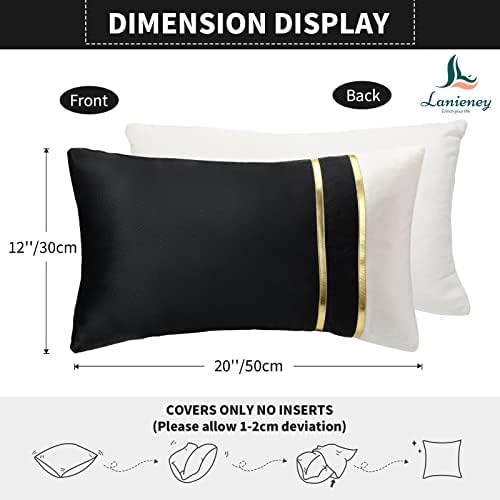 Lanieney Dekorativni jastuk za baršunastoj jastuci 12x20 inča crno-bijeli lumbalni jastučni jastučni patchwork sa zlatnim kožnim luksuznim