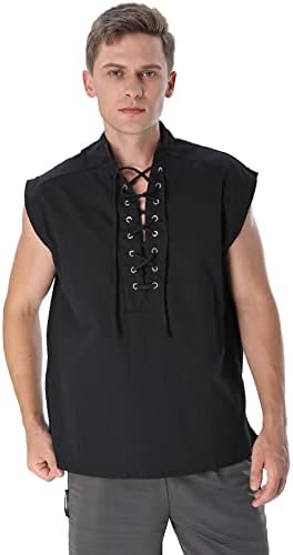 Bakugou Muška renesisance košulja bez rukava Viking majica Muškarci Gusar Renesansa Tunika Top Black Srednjovjekovna viktorijanska košulja