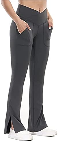 Y-Blue Bootcut joga hlače sa džepovima za žene Crossover široke noge na tamjama Split Hem Bootleg Radne pantalone pune dužine