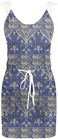 Ljetna haljina za žene seksi V izrez Vintage sarafani podesivi špageti remen Casual haljina Etno Mini plaža haljina