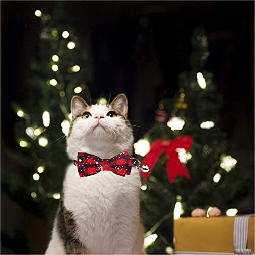 Malier Božićna kragna za mačke sa leptir mašnom i malim zvonom, preslatka kragna sa laganom podesivom kopčom za kućne ljubimce za