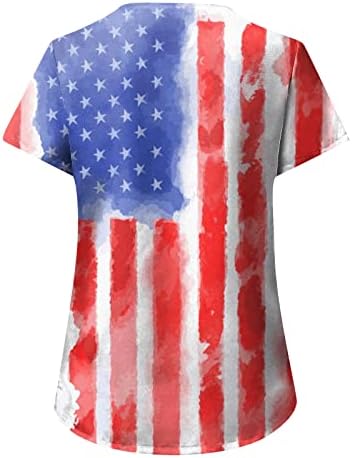 Četvrti majica 4. jula za žene u USA zastavu Ljetni kratki rukav V izrez bluza s 2 džepa za odmor za odmor casual radna odjeća