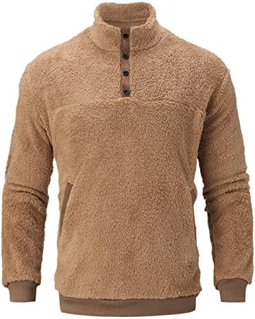 XZHDD pulover džemper za muške, prednji taster za placket rever ovratnik lepršavi duks Boho plairani topli džemper vrhovi