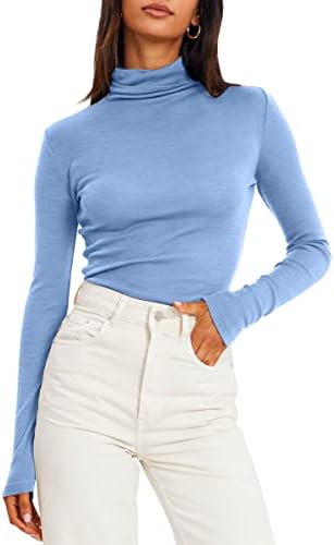 Trendy Queen Womens Mock Turtleneck majice s dugim rukavima Jesen Modni osnovni sloj Slim Fit Mekani termički donji rublje Vrhovi