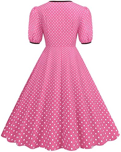 Dugme za ženske valne tačke Ležerne haljine za grenadene haljine kratkih rukava Visoki struk mini haljine 1950-ih Swing Party haljine