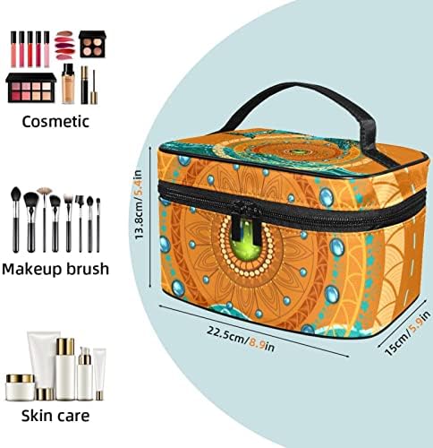 Yoyoamoy Travel Makeup Torba, vodootporna kozmetička toaletna torba sa ručkom, velika šminka za teen djevojke dame retro etničke mandale