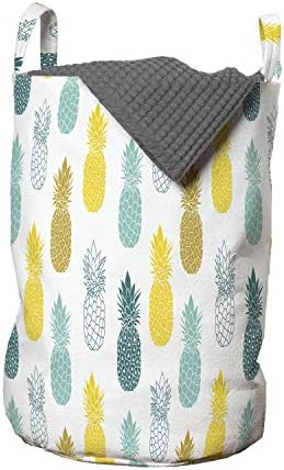 Ambesonne torba za veš od ananasa, Tropski uzorak silueta egzotičnog voća na ravnoj pozadini, korpa za korpe sa ručkama zatvaranje