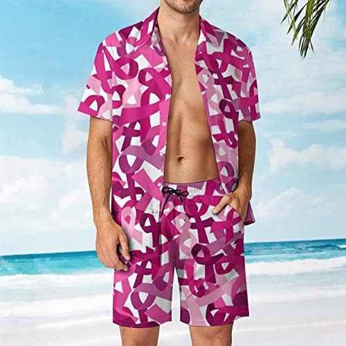 Ružičasti vrpci raka Muška havajska majica i hlače za kratke rukave s kratkim rukavima i hlače Ljetna plaža Outfits labavi staza