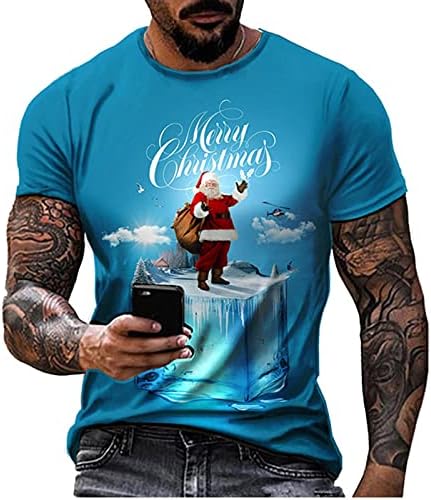 ZDFER božićne majice za muške, vojnički kratki rukav 3D Xmas Santa Claus Print Crewneck Tee Tops Workout Ležerna košulja