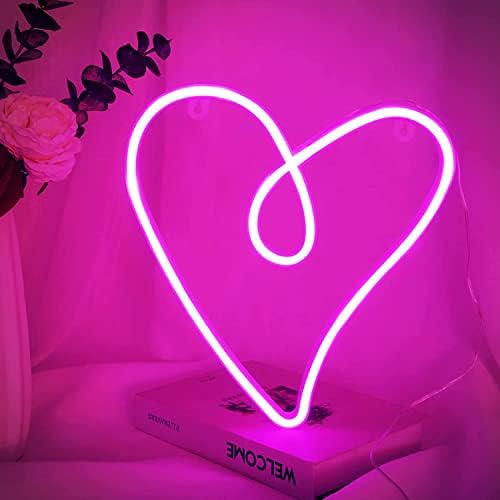 Wenmer Pink Heart Neon Sign, LED neona lagana baterija ili USB Pokrećene neonske znakove za dekor za dekor zaljubljenih za Valentinovo