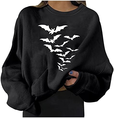 ZDFER dukserica za žene Halloween tiskane tunike Crewneck džemper bluze dugih rukava pulover tees casual labav vrhovi