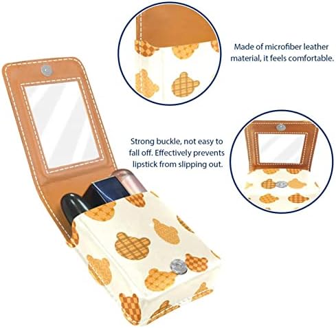 ORYUEKAN Mini torba za šminkanje sa ogledalom, torbica za kvačilo od kože futrola za ruževe, karirana mreža životinjskog medvjeda
