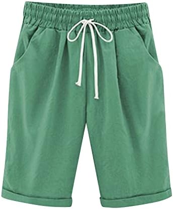 FIRERO Ženski srednji struk Ljeto Čvrsta boja kratke hlače Ležerne prilike labave plaže sa pet točaka Neprivlaštene kratke hlače sa džepom