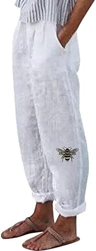 Chgbmok ženske elastične struke posteljine hlače cvjetne tiskane konusne pantalone casual pune lounge hlače sa džepovima