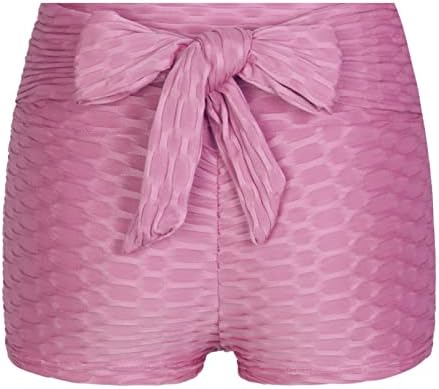TIAOBUG Ženske plijenske kratke hlače za podizanje trenera Yoga kratke hlače Bowknot Ruched teksturirane trke Shorts