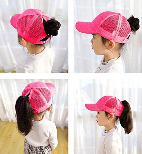 Gellwhu 2 Pack Kids Girls Glitter Ponytai za bejzbol hat neuredne lepinje Ponycaps Visor CAP