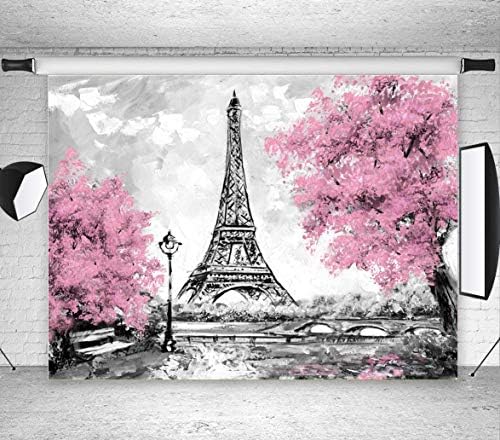 Qian Pink Flowers Trees Eiffelov toranj pozadinska fotografija siva Pariz Photo Studio rekviziti Banner vjenčanje tema Party pozadine