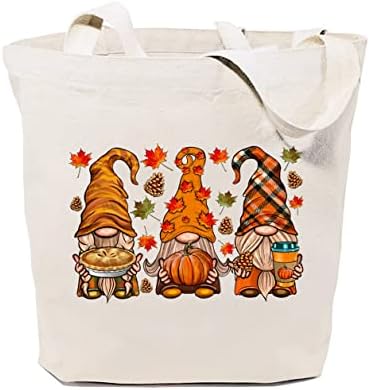 GXVUIS slatka jesen Gnomes Platnena torba za žene estetski jesenji listovi bundeva višekratna torba za namirnice poklon za Dan zahvalnosti