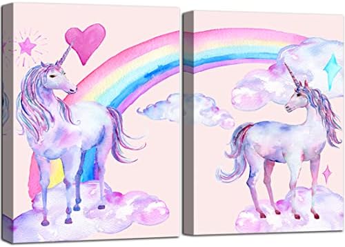 Ljubičasta Verbena Art Pink Unicorn Love Heart Canvas Wall Art slike šareni Rainbow Cloud printovi zidni dekor umjetničko djelo slika