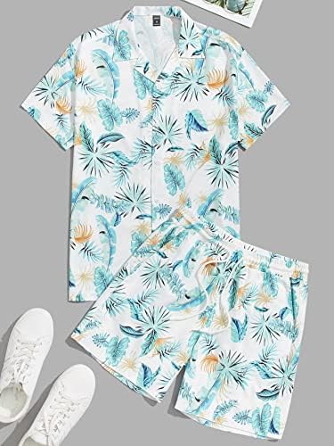 NIBHZ Dvije komadne odjeće za muškarce Muška Tropska štampačka košulja i kratke hlače