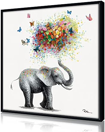 Yidepot Butterfly Elephant Wall Art Print: šareni balon u obliku srca za dječje dječje zidno platno sa uokvirenim spremnim za vješanje