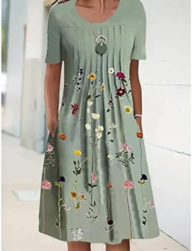 Ljetne haljine Nokmopo za žene 2023, Ženska ljetna casual moda V-izrez Srednji rukav gumb Labava haljina