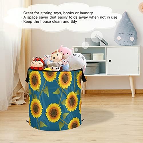 Žuti suncokret plavi pop up rublje koči sa poklopcem sklopiva košara za pohranu sklopnom torbom za pranje rublja za turističke hotelske