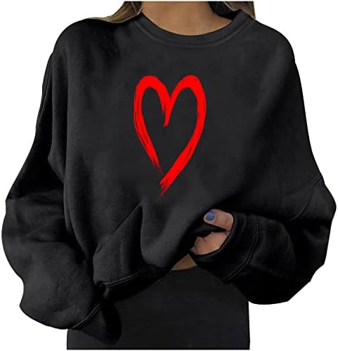 Ženska dukserica za valentinu Dugi rukav CrewNeck Pulover vrhovi slatkih grafički džemper s ramenama