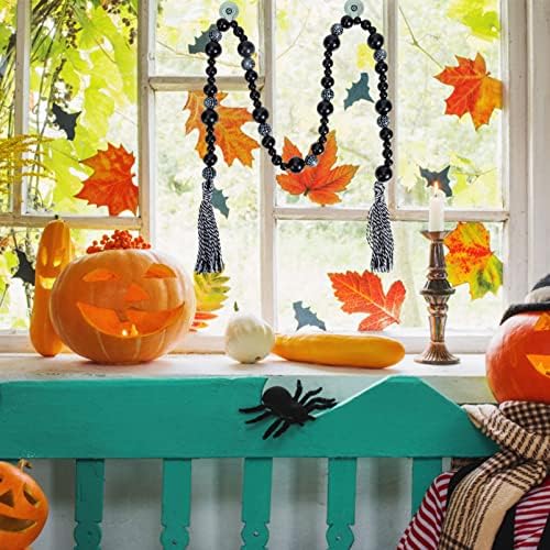 Bestoyard Home Dekoracija Halloween Bead Garland sa resilicama, ukrasnih drvenih zrnce kućnih zrnca, seoska kuća perle Garland za