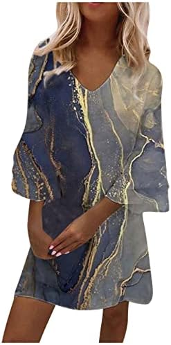 Nokmopo haljina s kratkim rukavima za žene Midi Dužina Modni temperament Elegantni ispisani V-izrez 3/4 rukava mini haljina