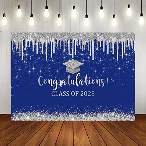 Mocsicka plava i srebrna pozadina za diplomiranje Čestitamo klasa 2023 pozadina fotografije vinil 2023 dekoracije za diplomske zabave