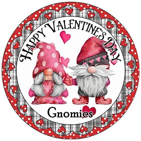 Okrugli metalni znakovi Sretan dan zaljubljenih gnomima aluminijski metalni znakovi crveni srčani vijenac ružičasti gnome Obiteljski