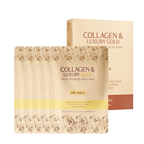 3w Clinic Collagen & amp; Luxury Gold Energy Hydrogel maska za lice , 24k Gold mask Premium Skin Care All-in-One Care For Pore, Gold