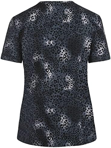 Ženske bluze za rad Casual Leopard Print kratki rukav v džep za vrat udoban udoban dnevni Osnovni Tshirts piling vrhovi