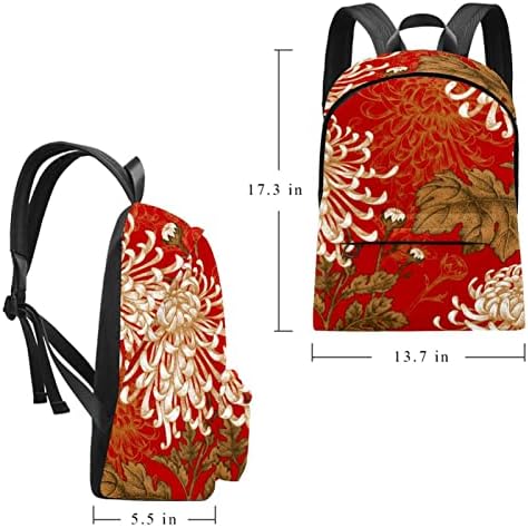 VBFOFBV ruksak za žene Daypack backpad bakfack Travel Casual torba, japanski cvijet crveni krizantem