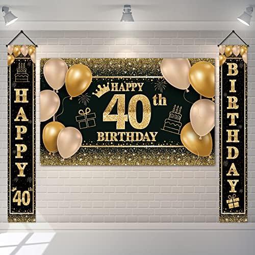 40. rođendan dekoracije za žene muškarci, crno zlato Hretan Rođendan Banner trijem znakovi veliki pozadine party dekor zalihe fotografija