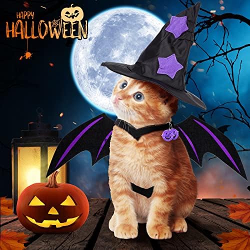 6 Kom Mačka Halloween Kostimi Set Funny Wizard Mačka Odjeća Ogrtač Krila Halloween Podesivi Mačka Kape Leptir Mašne Kravate Kravate