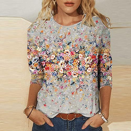 Sretan Uskršnji poklon Casual Top za dame 3/4 rukav Crewneck Spandex bluza sa cvjetnim printom majice tinejdžerke 2023 HG
